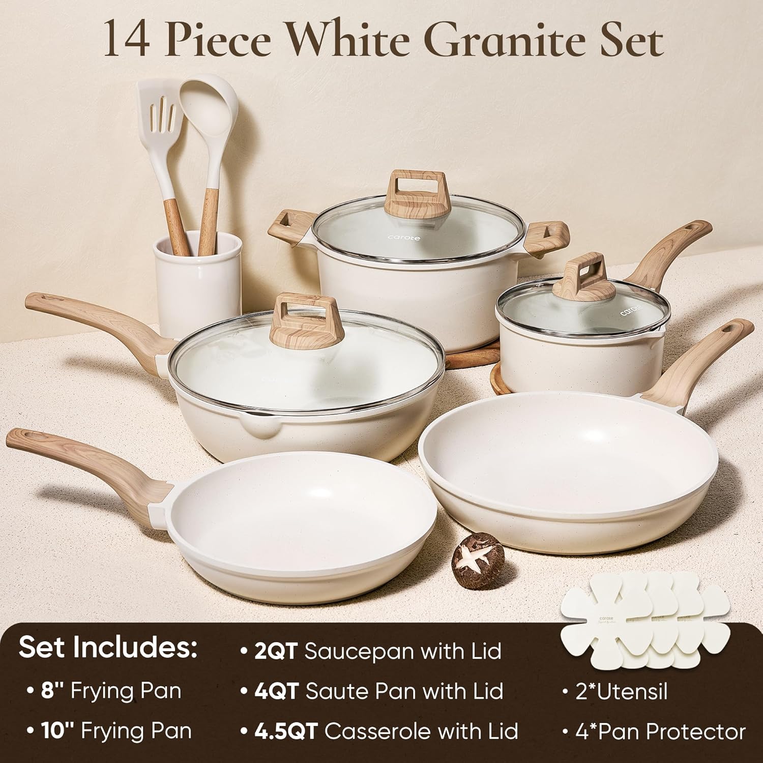 CAROTE 14 Pcs Pots and Pans Set Nonstick,Cookware Set Kitchen Cooking Set with Utensil and Pan Protectors - Image 2