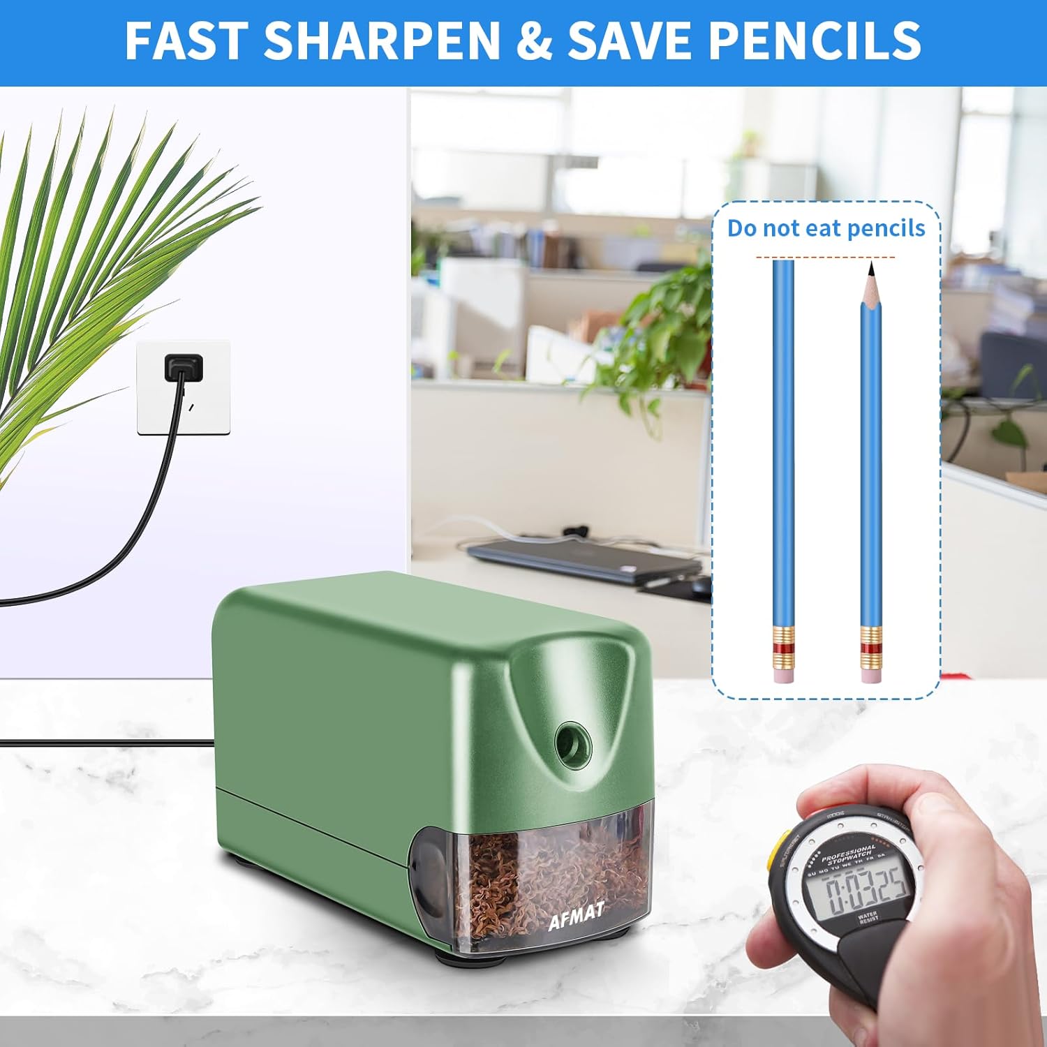 AFMAT Heavy Duty Electric Pencil Sharpener, Auto Stop Classroom Pencil Sharpeners for 6-11mm No.2/Colored Pencils, Standard/Large Pencils, Fast Sharpen in 3s, Sharp Point, Teachers Must Haves PSX3 - Image 4