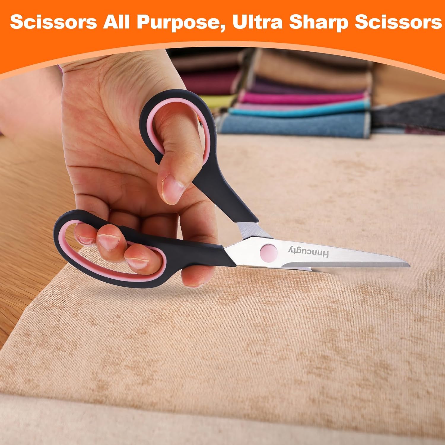 Scissors for Office School Supplies, Hnncugty 8" Scissors All Purpose Bulk Set of 6-Pack, Sharp Shears for Home Craft Sewing Fabric Middle School Student Teacher Supplies, Comfort Right/Left Handed - Image 2